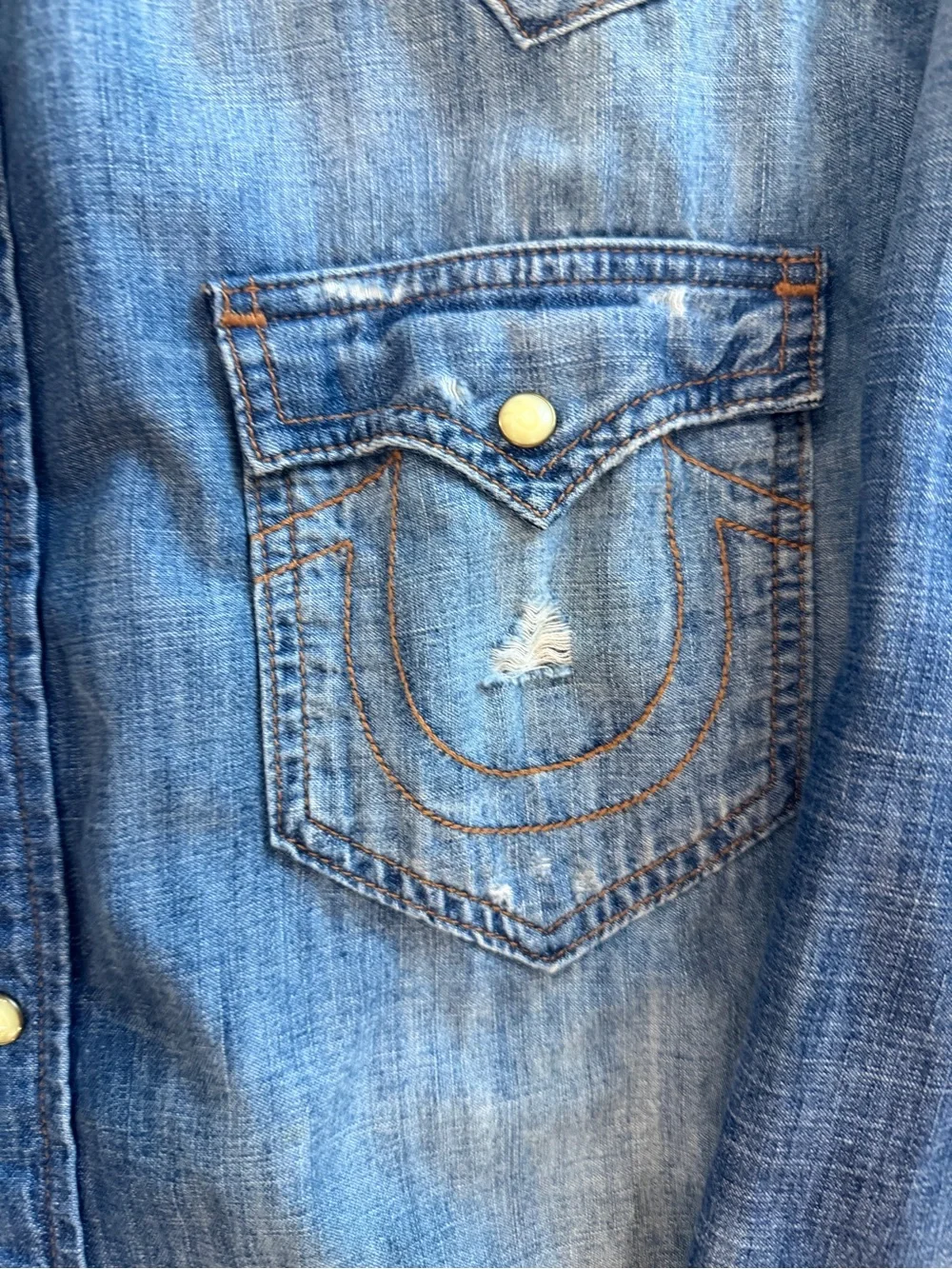 True Religion Men's Washed Blue Denim Button-Down Shirt
